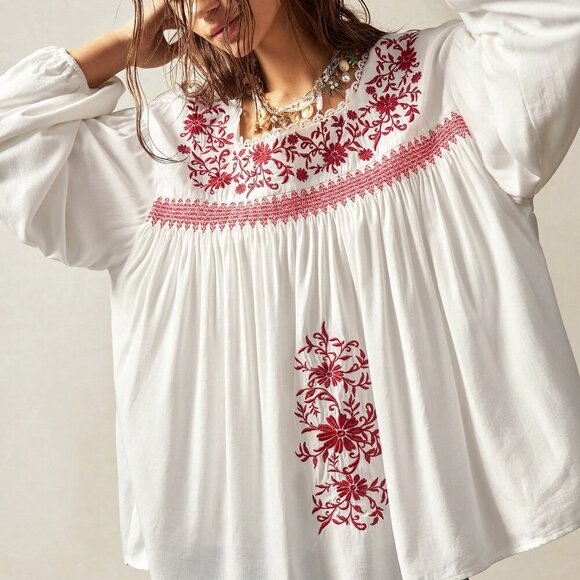 Boho Women's Bohemian Color Woven Embroidery Casual Blouse - Picture 4 of 7